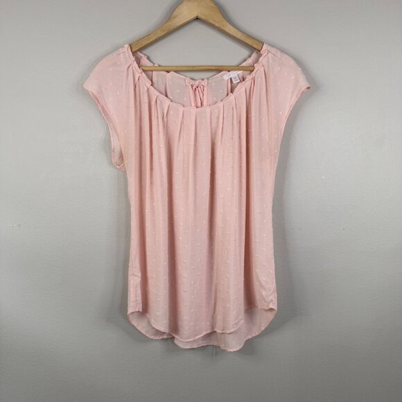 LC Lauren Conrad Light Pink Swiss Dot Women's Cap Sleeve Blouse Size M - Picture 1 of 10
